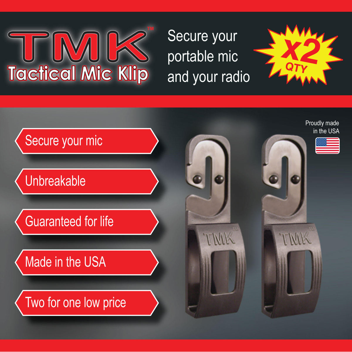 TMK (2Pack) Tactical Mic Klip TacticalKlips (Retail)