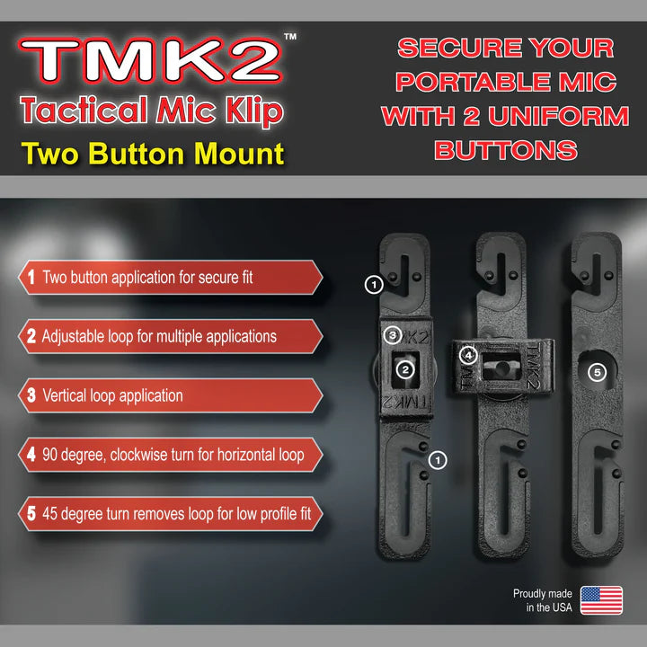 Tactical Mic Klip 2: Two-Button Design for Superior Mic Stability